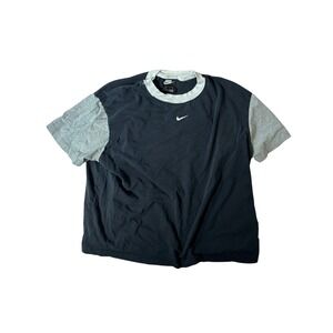 Nike Womens Ringer T-Shirt Black Grey‎ Colorblock Swoosh Organic Cotton Large